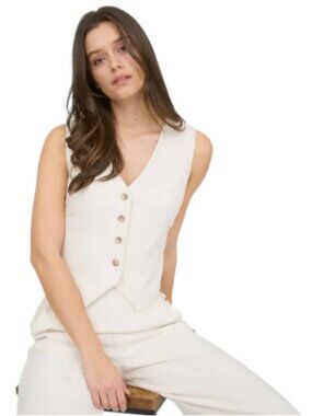 Oatmeal Linen V Neckline Vest